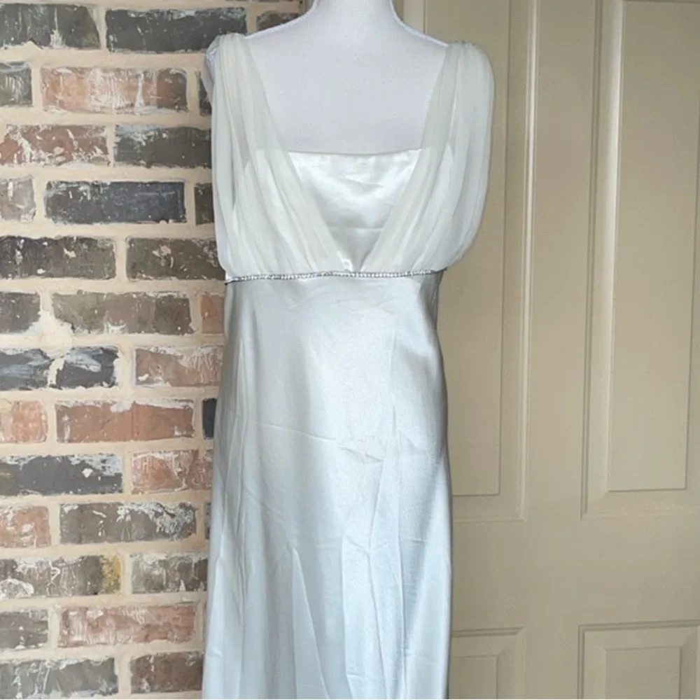 Fiesta Cream Ivory Satin Chiffon Rhinestone Column Formal Prom Bridal Dress XLG - Picture 13 of 14